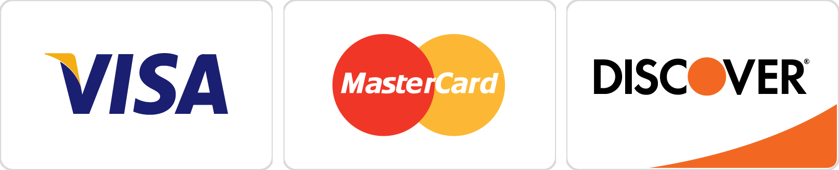 We Accept Visa, MasterCard and Discover Card