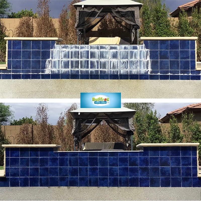 Calcium removal from pool spa, before and after comparison